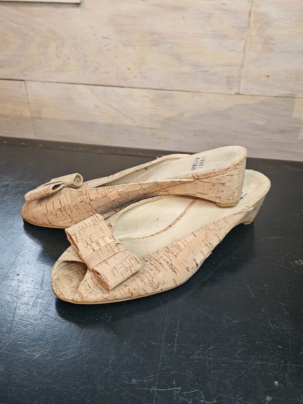 Stuart Weitzman Wedge Kitten Heel Mule Peep Toe